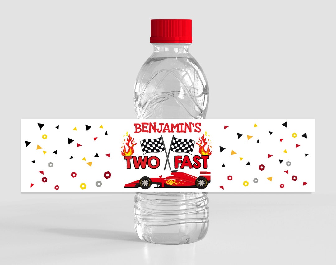 Two Fast Water Bottle Label Birthday Party Favors Curious Wrapper Kids ...