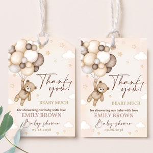 Étiquettes de cadeau d'anniversaire ours en peluche, ours mignon, étiquettes de remerciement, étiquettes pour cadeaux de baby shower