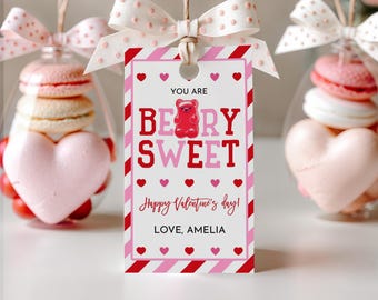 You Are Beary Sweet Valentine Treat Tag Gummy Bear Valentines Day Gift Tags Kids School Preschool Teacher Classroom Class Printable HL67P