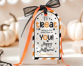 It's a Treat Being in the Same Class as You Tag, Halloween Friend Gift Tags, Classmate Favor Tag, Kids School Classroom, Printable HL44O