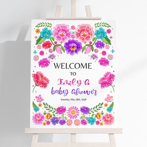 Fiesta Baby Shower Welcome Sign Girl Gender Neutral Party Decor Mexican Flowers Poster Dessert Floral Cinco de Mayo Porch EDITABLE BS15W