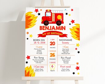 Feuerwehrmann Meilensteinschild Zeichen Mädchen Junge 1