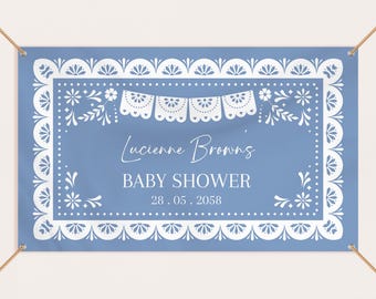 Cielito Lindo Baby Shower Backdrop Banner Boy Blue Mexican Folk Talavera Party Decor Papel Picado Barro Garland EDITABLE Photo Booth AS42B