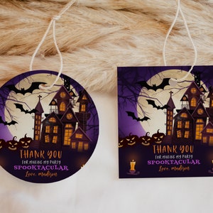 Naklejki z podziękowaniami na Halloween dla dzieci na imprezę Halloweenową Etykiety upominkowe na nawiedzony dom Urodziny Etykiety upominkowe Urocze straszne Jedno kółko Etykieta do druku BT07