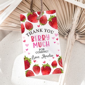 Étiquettes de faveur de shower de bébé aux fraises, étiquettes pour cadeau de premier anniversaire de petits fruits, étiquettes de fruits d'été, étiquettes de fruit d'été imprimables BS16P BT37P