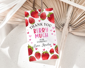 Strawberry Baby Shower Favor Tags Berry First Birthday Gift Tags Berry Sweet One Thank You Tags Summer Fruit Label Printable BS16P BT37P