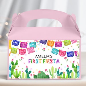 Etiqueta para caja de regalo con forma de cactus mexicano, suculenta, para baby shower, para niña, decoración para fiesta del Cinco de Mayo, imprimible, BS54, BT54