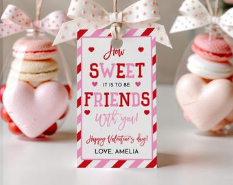 How Sweet It Is To Be Friends With You Valentine Treat Bag Tags Kids Preschool School Classroom Valentines Day Gift Tag Printable HL67P