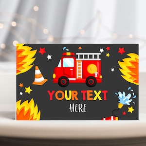 Firetruck Food Tents Firefighter Birthday Food Labels Fireman Party Decor Fire Truck Fire Department Place Cards Buffet Printable BT02K
