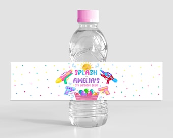 Water Balloon Water Bottle Label Water Gun Birthday Decor Let's Get Soaked Water Fight Summer Pool Party Bash Drink Labels Printable BT78P