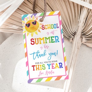Schools Out Summer Is Here Tag End of School Year Gift Tags Teacher Appreciation Last Day Of School Pineapple Thank You Tags Printable HL27