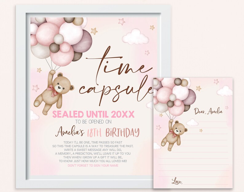 Teddy Bear Time Capsule Sign Girl 1st Birthday Party Guestbook - Etsy