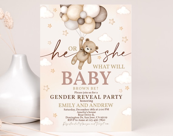 Boy Bear Baby Shower Einladungen – 20 Set Mit Umschlägen, Bärenform, Doppelseitig Bedruckt