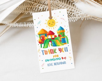 Tags Speeltuin Bedankkaartjes Parkfeest Bedankt Tags Jongen Meisje Kinderen Outdoor Verjaardagscadeau Tag Schommel Dia Label BEWERKBARE Stickersjabloon BT27