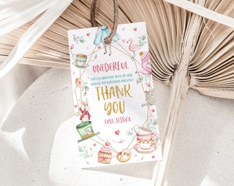 Alice in Wonderland Favor Tags Onederland Gift Tags Girl 1st Birthday Thank You Tags Mad Hatter Tea Party Baby Shower Printable BS11W BT11W