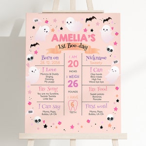 Halloween Birthday Milestone Board Sign Spooky One Girl Birthday Decor Spooktacular Party Pink Ghost Cute Hey Boo Poster EDITABLE AT08P