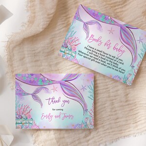 Inbjudningspaket för sjöjungfrubabyshower under havet Inbjudningsset Lilla sjöjungfrun Rosa lila kricka Nyckfullt hav Havsströssel REDIGERBART BS37V bild 6