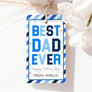 Etiqueta de regalo "El mejor papá del mundo" con letras azules para el Día del Padre. Etiquetas para galletas. Etiqueta de agradecimiento para papá, abuelo y abuelo. Plantilla imprimible. FA01B