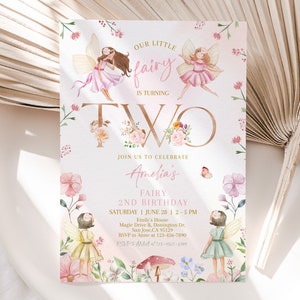 Fairy Birthday Invitation Girl 2nd Birthday Invite Whimsical Enchanted Forest Magical Floral Garden Party Fairy Princess EDITABLE BT31P