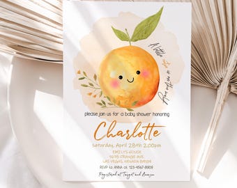 Orange Baby Shower Invitation, Little Cutie is on the Way Invite, Clementine Gender Neutral Party, Citrus Tangerine Greenery EDITABLE BS13O