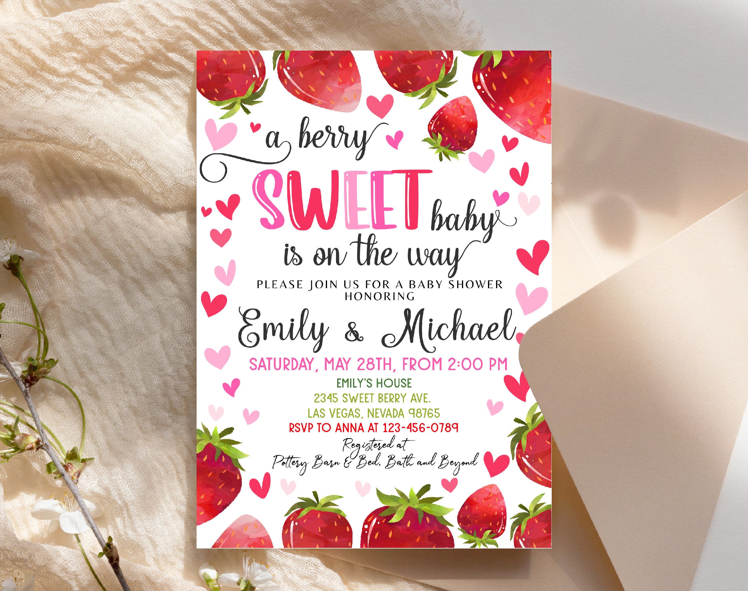 Editable Strawberry Baby Shower Invitation Berry Sweet Baby Shower Invite  Berry Sweet Baby Shower Invite Printable 236V1 1 -  Norway