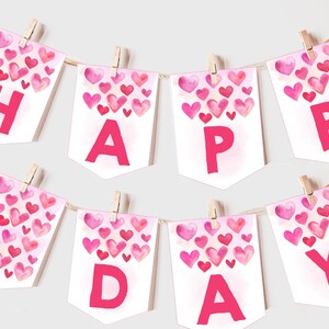 Valentines Day Birthday Banner Sweetheart Birthday Party Decor Girl 1st Valentine Day Pink Red Hearts Balloon Garland EDITABLE Prop AT25P