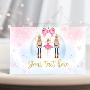Nussknacker Geburtstag Essen Zelten Winter Weihnachten Baby Party Essen Etiketten Mädchen Rosa Zuckerfee Ballett Tischkarte Printable BS75P BT89P