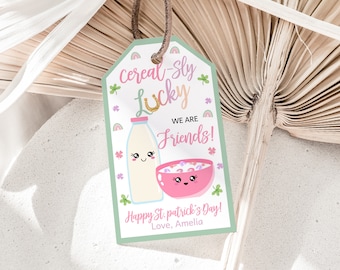 Cereal St Patricks Day Tag Cerealsly Tag I'm Cereal-sly Lucky We Are Friends School Preschool Classroom Printable Gift Tag Template HL39