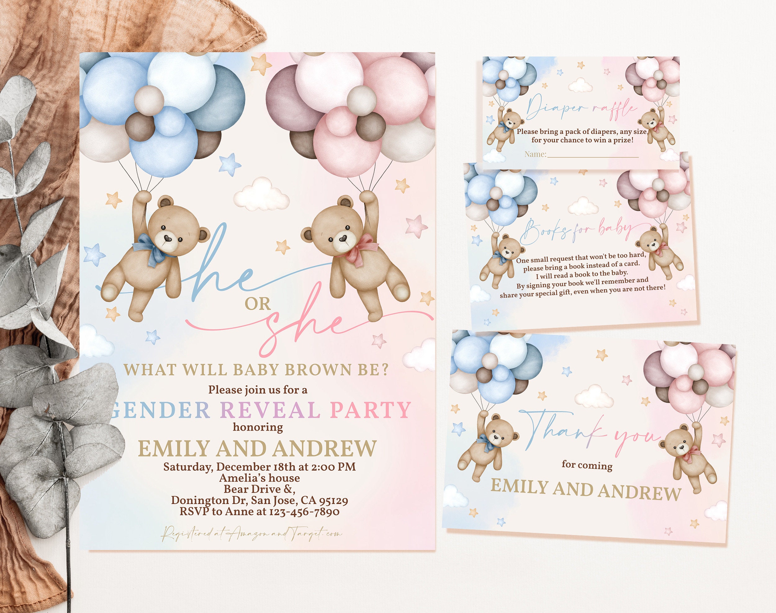Editable We Can Bearly Wait Girl Shower Thank You Card, Bearly Wait Pink Baby Shower Display Card For Baby Shower Party BRWBS003 - UK