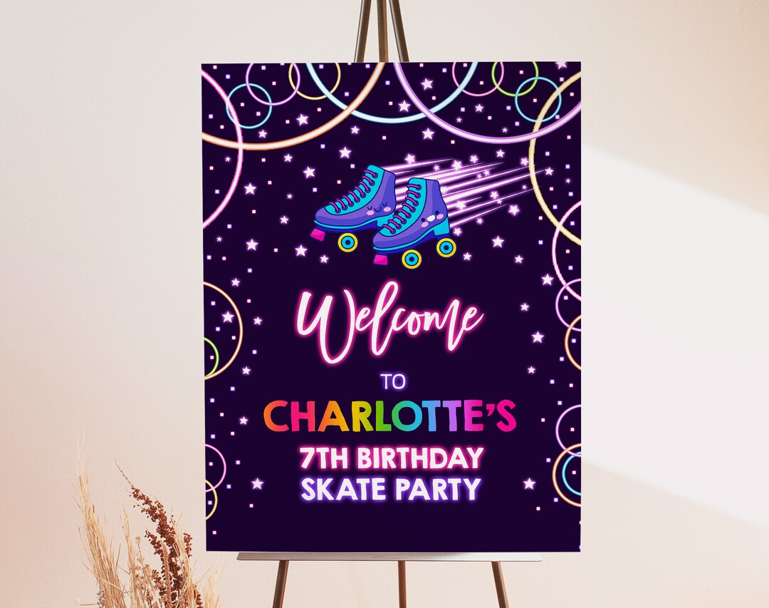 Roller Skating Welcome Sign Let's Roll Retro Roller Skate Girl Birthday ...