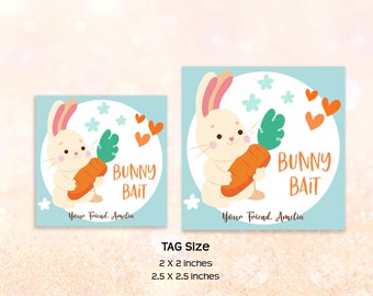 BEWERKBARE Easter Bunny Bait Tags Digitale download Aangepaste afdrukbare kaarten Cookie Stickers Kids Class Party Gift PNG Gunst wortellabels HOL024
