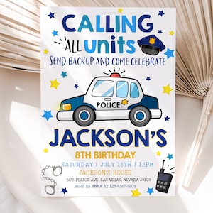 Police Birthday Invitation Policeman Invite Police Officer Boy First 1st Birthday Party Kids Cop Car Vehicle SWAT EDITABLE Template BT29B
