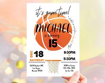 Basketball Birthday Invitation Girl Boy Birthday Party Invite Sports Team All Star Athletic Any Age It&#39;s Game Time EDITABLE Template BT13W
