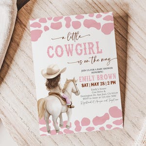 Cowgirl Baby Shower Invitation Wild West Girl Baby Sprinkle Invite Western Pink Rustic Country A Little Cowgirl is on the Way EDITABLE AS40P