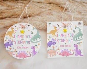Pastel Dinosaur Favor Tags Girl 1st Birthday Party Favors Cute Dino Baby Shower Gift Tags Jungle Animals Thank You Tags Printable BS53 BT98