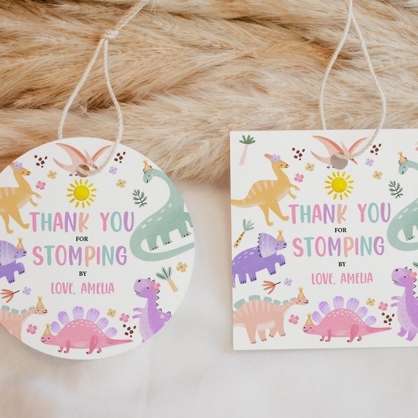 Pastel Dinosaur Favor Tags Girl 1st Birthday Party Favors Cute Dino Baby Shower Gift Tags Jungle Animals Thank You Tags Printable BS53 BT98