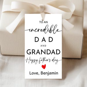 Etiqueta de regalo para un padre y un abuelo increíbles. Etiquetas con letras manuscritas para el Día del Padre. Etiquetas de agradecimiento para el abuelo. Recuerdos imprimibles. FA02K