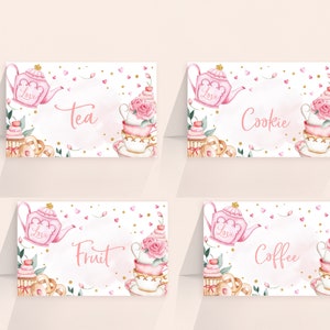 Tea Party Baby Shower Food Tents Bambina 1° Compleanno Festa Decorazione Blush Rosa Floreale Teiera High Tea Garden Segnaposto Stampabile BS18P BT10P