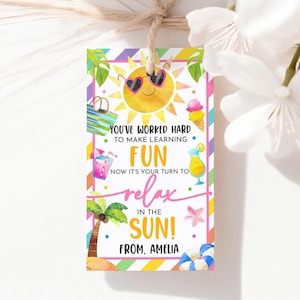 Je hebt hard gewerkt om leren leuk te maken Cadeaukaartje Einde schooljaar Bedankkaartjes Leraar Waardering Zomer Strandfeestje Afdrukbaar TE02P
