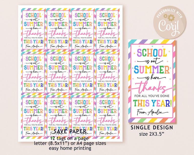 School is Out Summer is Here End of Year Gift Tag Teacher Appreciation ...
