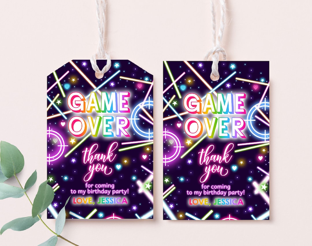 Laser Tag Gift Tag Thank You Tag Lazer Birthday Party Decor Neon Glow