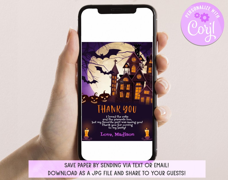 Halloween Birthday Thank You Card Spooky One Haunted House Thank You ...