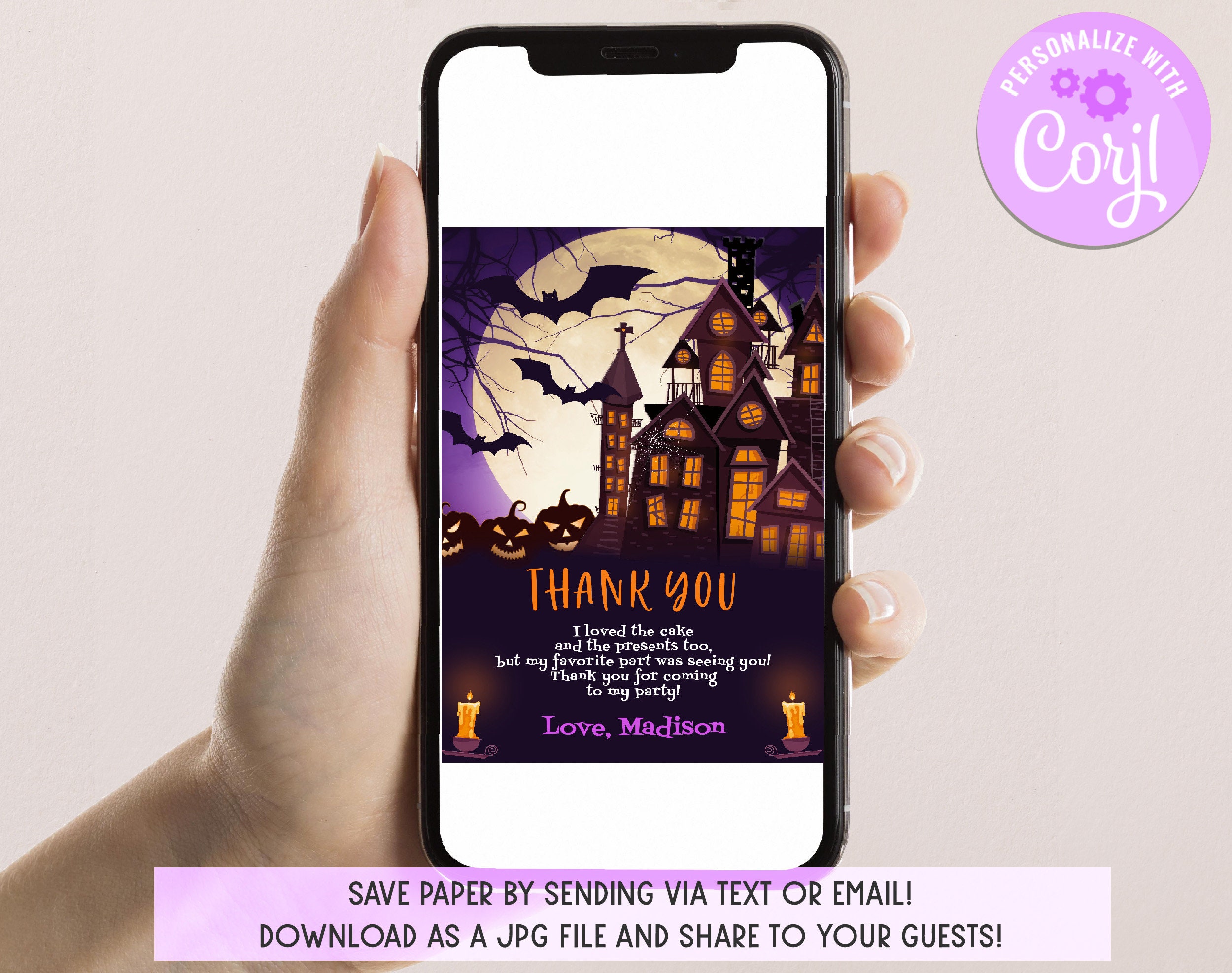 Halloween Birthday Thank You Card Spooky One Haunted House Thank You ...