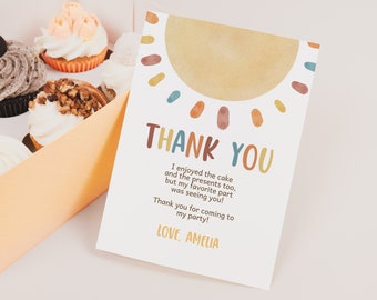 Sunshine Birthday Thank You Card Boho Sun Baby Shower Thank You Note Boy Girl You Are My Sunshine Summer Party EDITABLE Template BS25 BT86