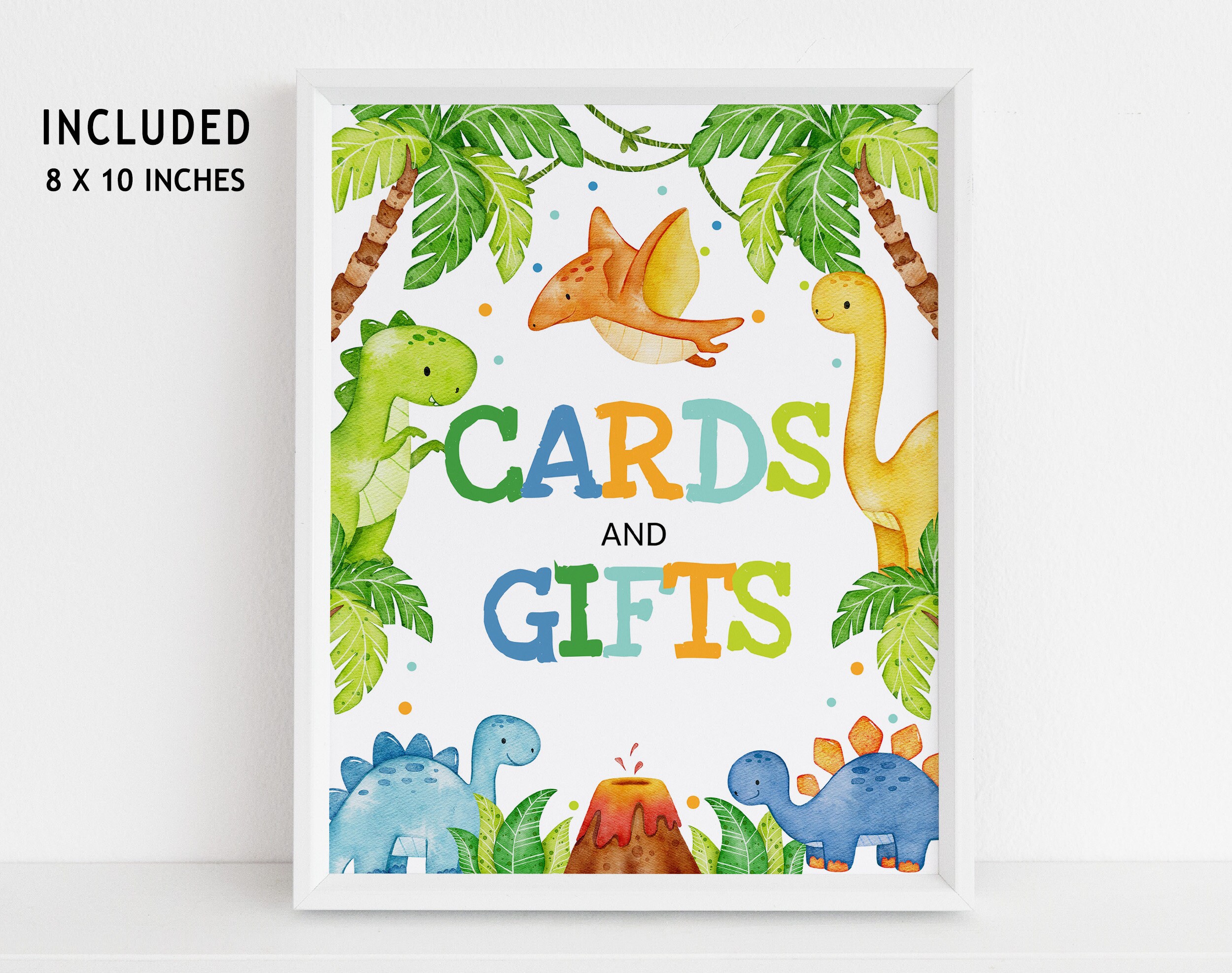 Dinosaur Baby Shower Table Sign Cards and Gifts Boy 1st Birthday Party ...