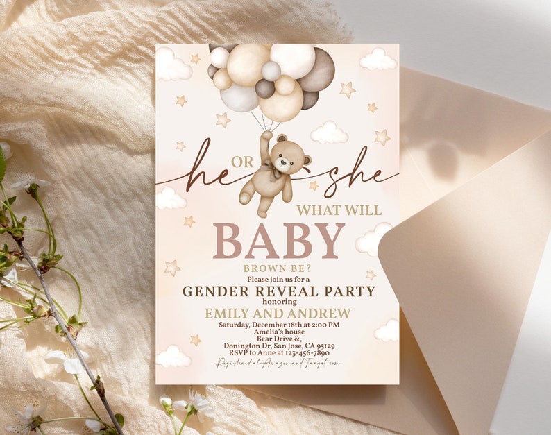 Teddy Bear Gender Neutral Invitation Gender Reveal Party - Etsy