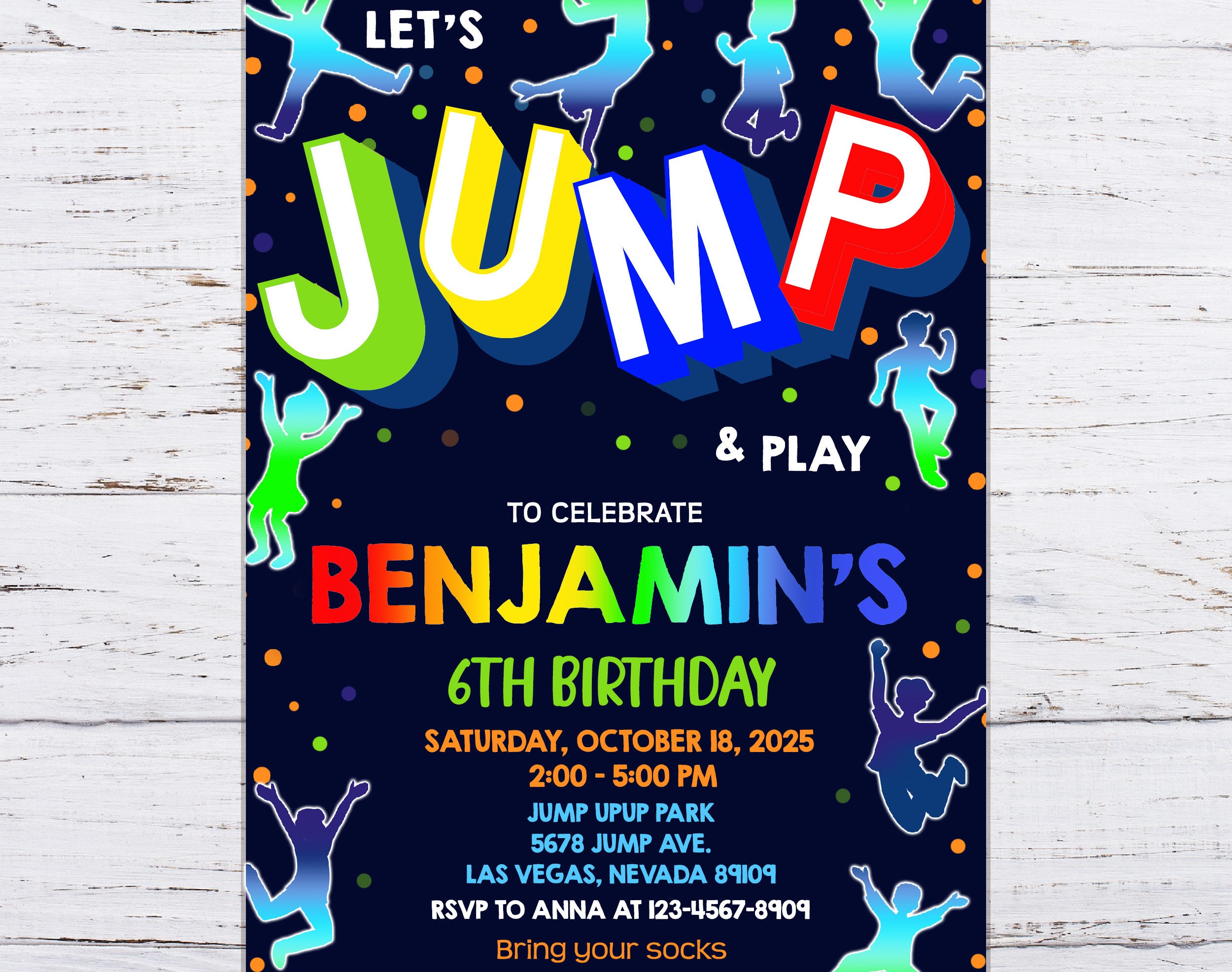 Jump Invitation Birthday Party Invite Trampoline Bounce Etsy