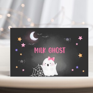 ハロウィン ベビーシャワー フードテント グール 不気味 誕生日 フードラベル かわいい ゴースト ピンク パーティーデコレーション 印刷可能 プレースカード ビュッフェ BS30KP BT87KP