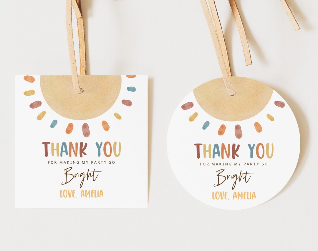 Sunshine Birthday Thank You Stickers Boho Sun Baby Shower Favor Tags ...
