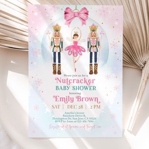 Nutcracker Baby Shower Invitation Christmas Winter Wonderland Girl Pink Sugar Plum Fairy Ballet Gender Neutral Party Invite EDITABLE BS75P
